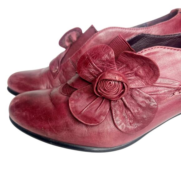 BZ MODA Leather Bootie Mid Heel Round Toe Burgundy Womens EU 36.5 US 6 UK 4.5 - Picture 4 of 10